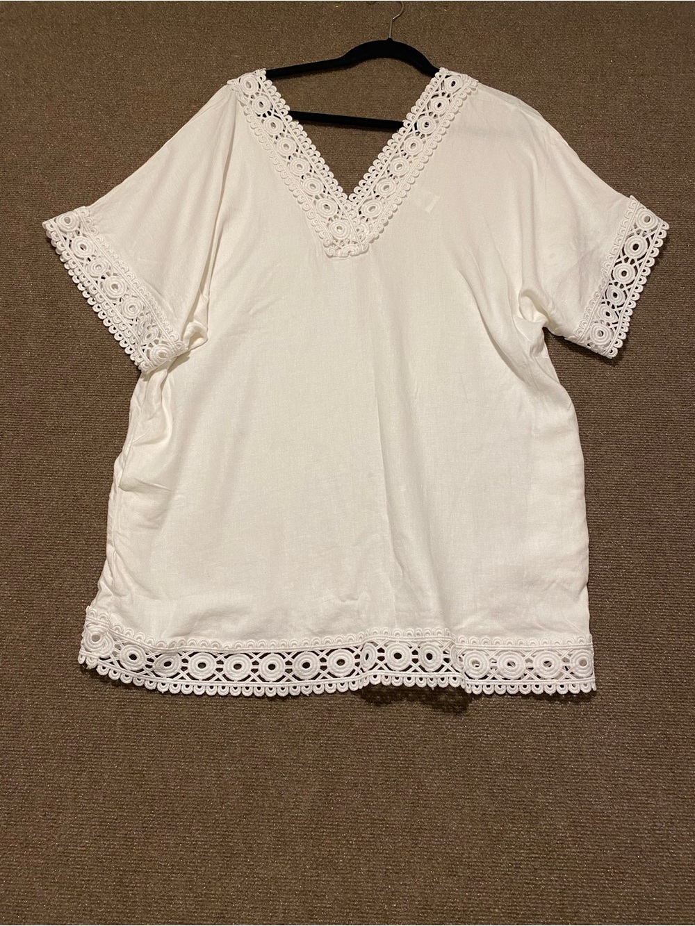 La Blanca Lakeside Linen Crochet-Trim V-Neck Swim Cover Up Tunic M